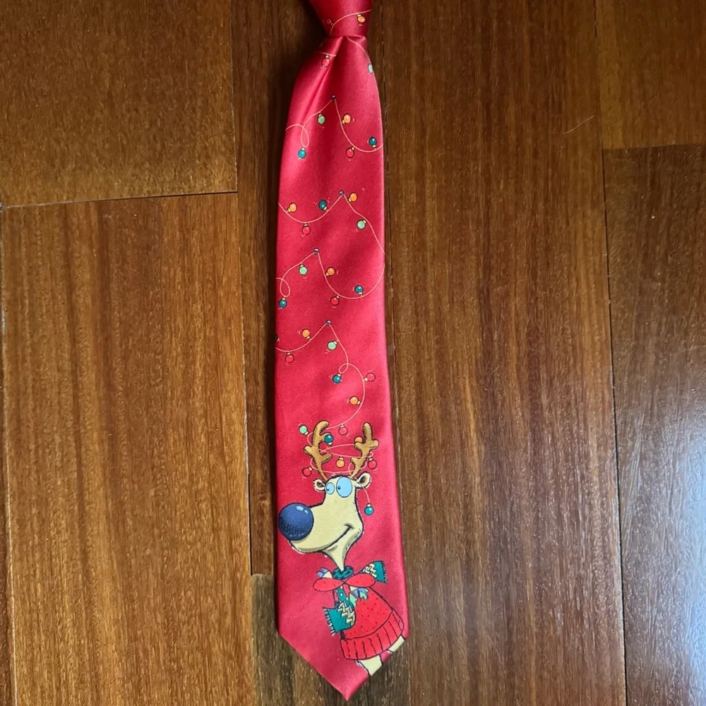 Playful Reindeer Kids Tie - Festive Red
